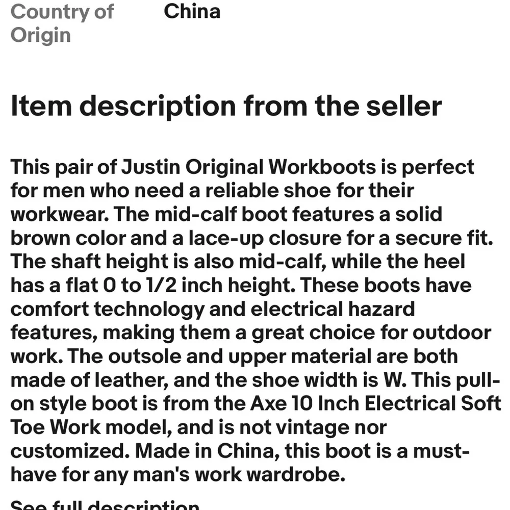 Justin Boots Original Dark Brown Leather Men's Boots Soft Toe Size 11 M NWT